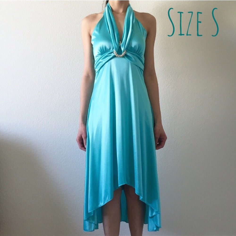 Vintage Satin Mint Halter Dress